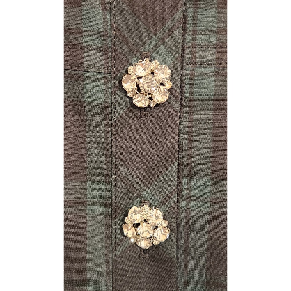 J. Crew Jeweled Button Popover Tunic in Black Watch Tartan-Midnight Emerald-2 - Picture 3 of 6